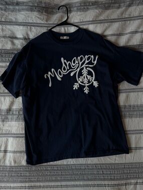 Madhappy Aspen CO Apres snowflake Navy Tee with White Peace Logo